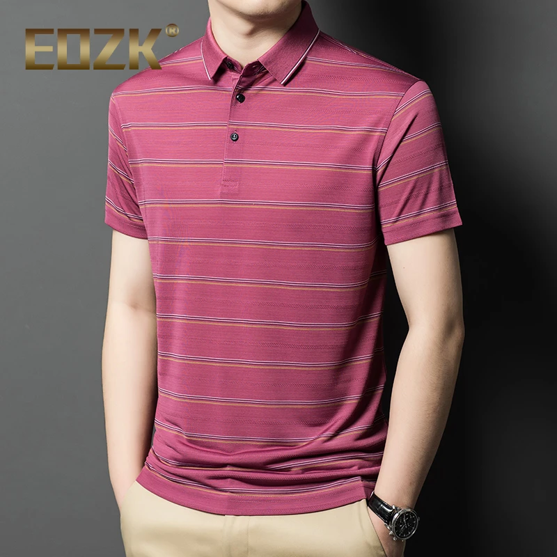 Eozk男士冰丝短袖T恤2025夏季新款高品质凉爽丝滑垂感中年Polo