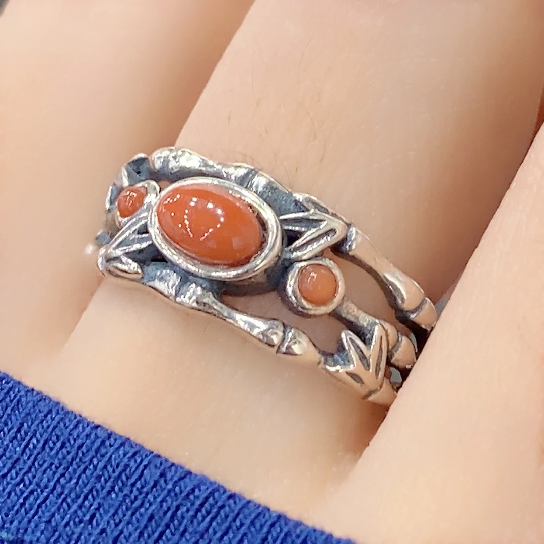 复古气质三层节节高升南红戒指