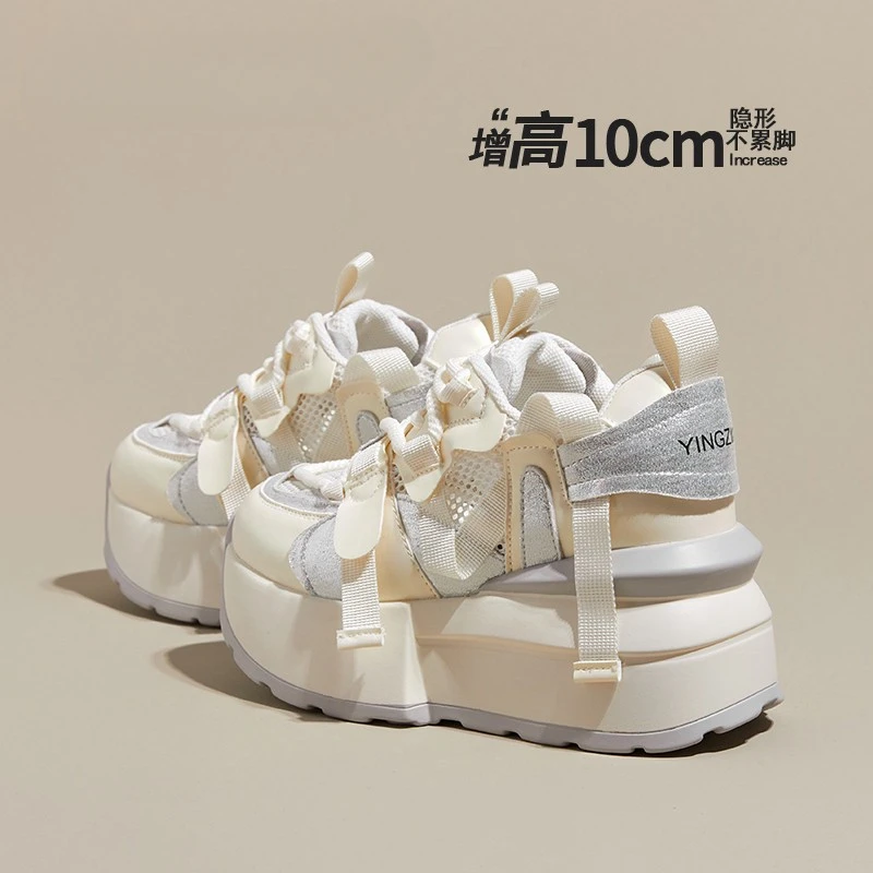 纪诗哲新款夏季薄款矮个子厚底时尚百搭女鞋内增高透气网面老爹鞋