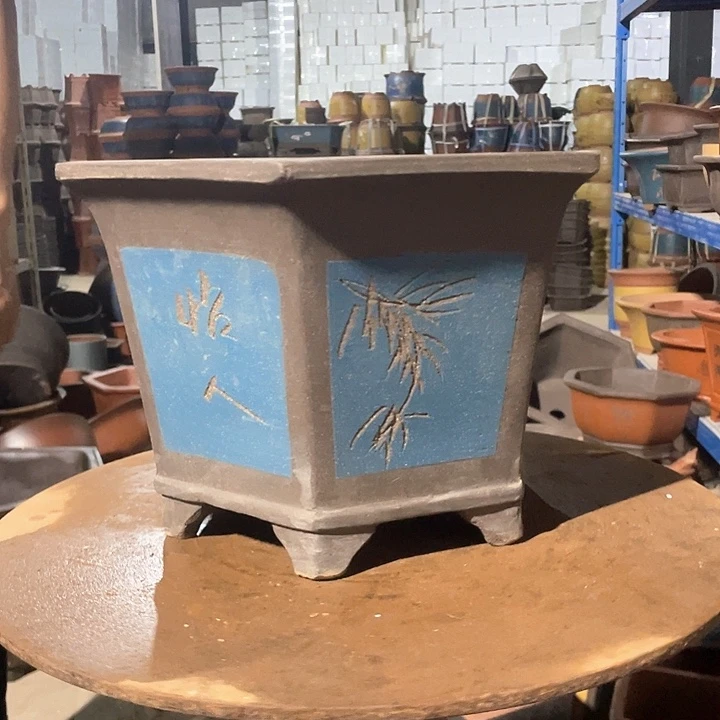 32蓝色六方花盆花盆