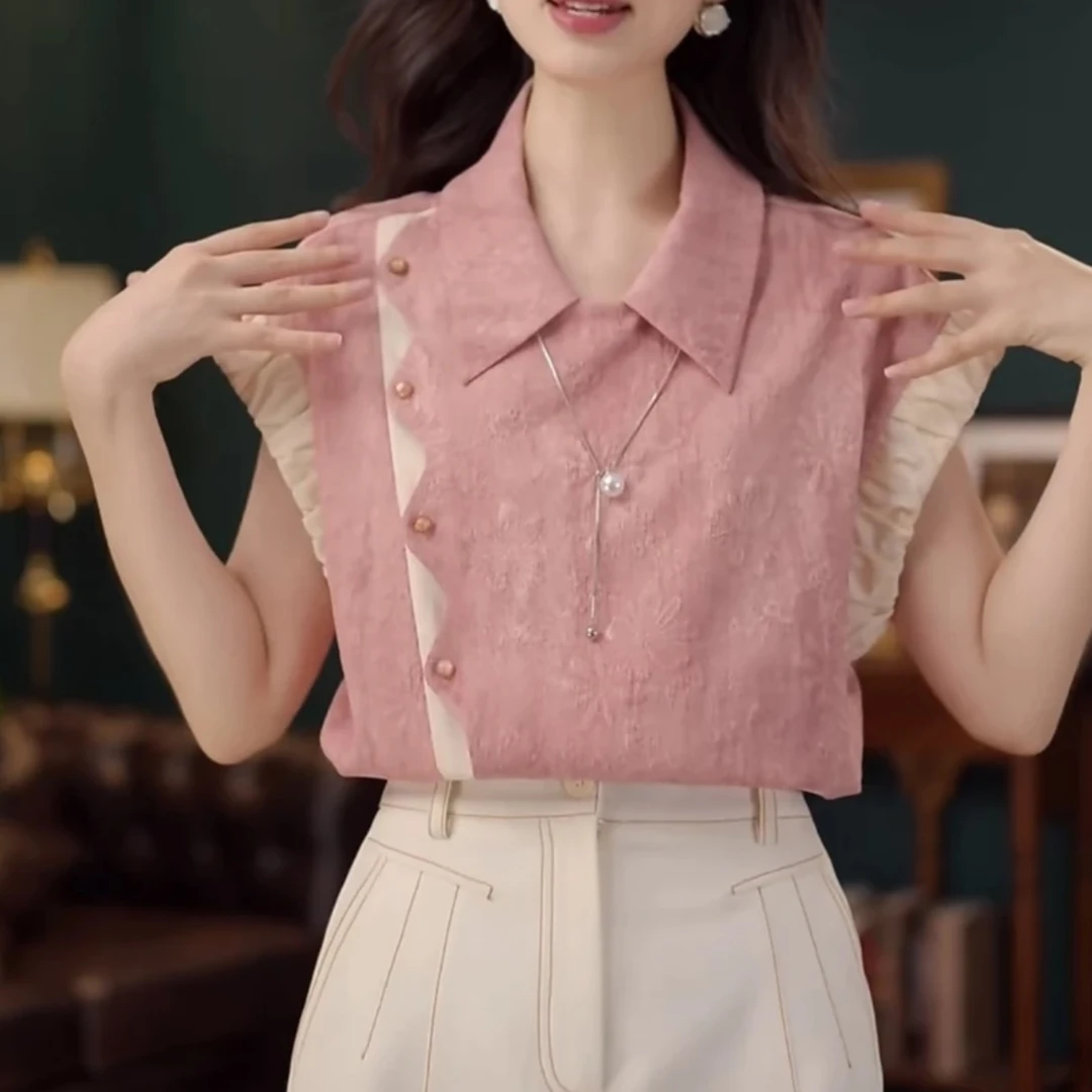 琦琦同款【酸枣冻】复古小衫休闲百搭短袖女夏季上衣 6129
