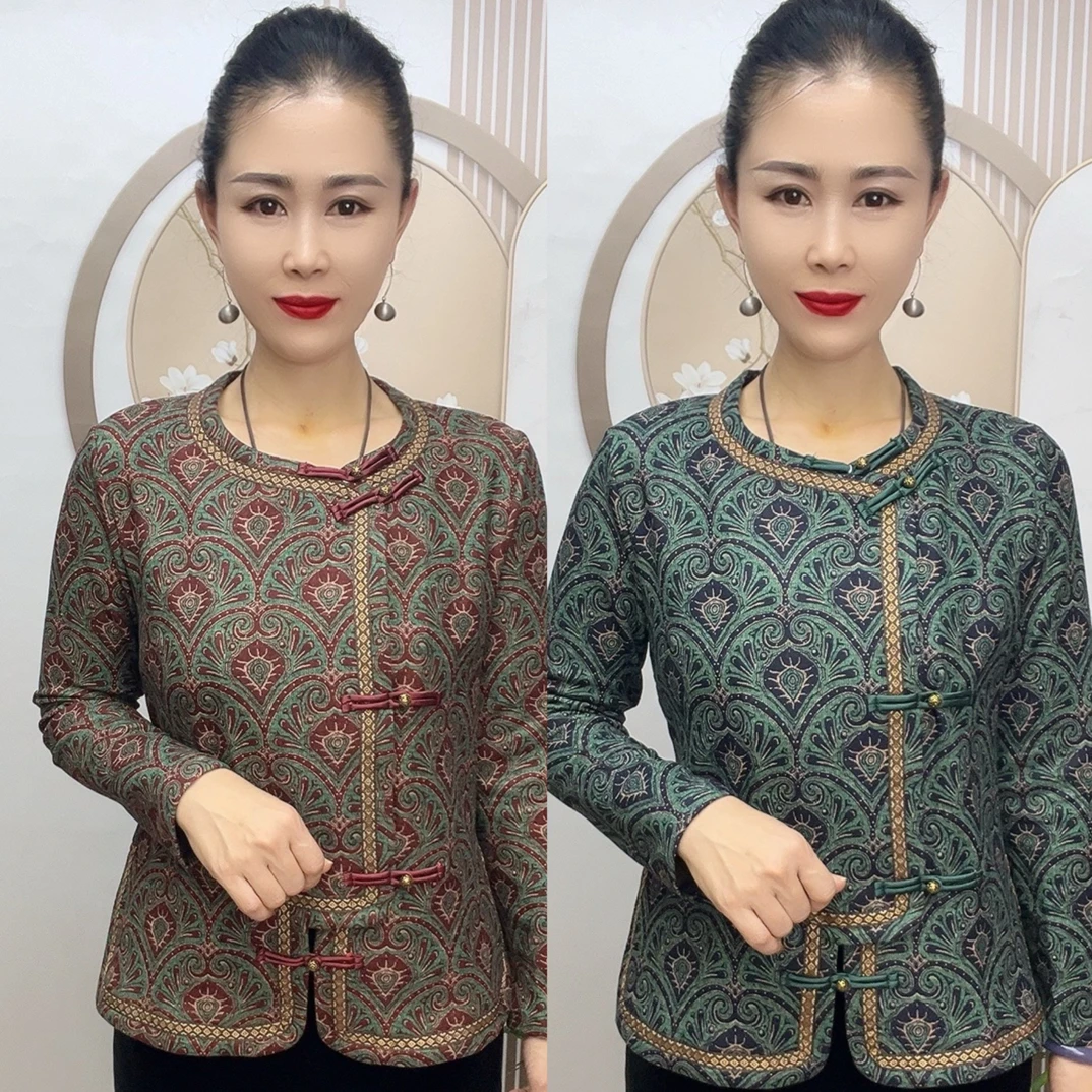 8963#秋冬中老年双面一体绒中国风旗袍长袖打底开衫