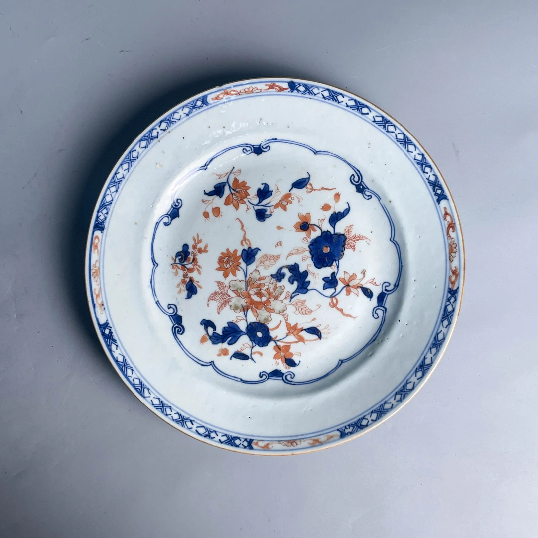清康熙青花加彩花卉纹盘1-M25HF003856-01
