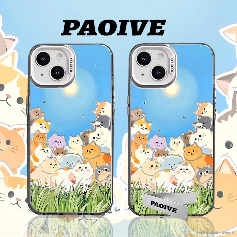 适用苹果华为vivo一加iPhone14小米三星满屏猫猫防摔彩银手机壳