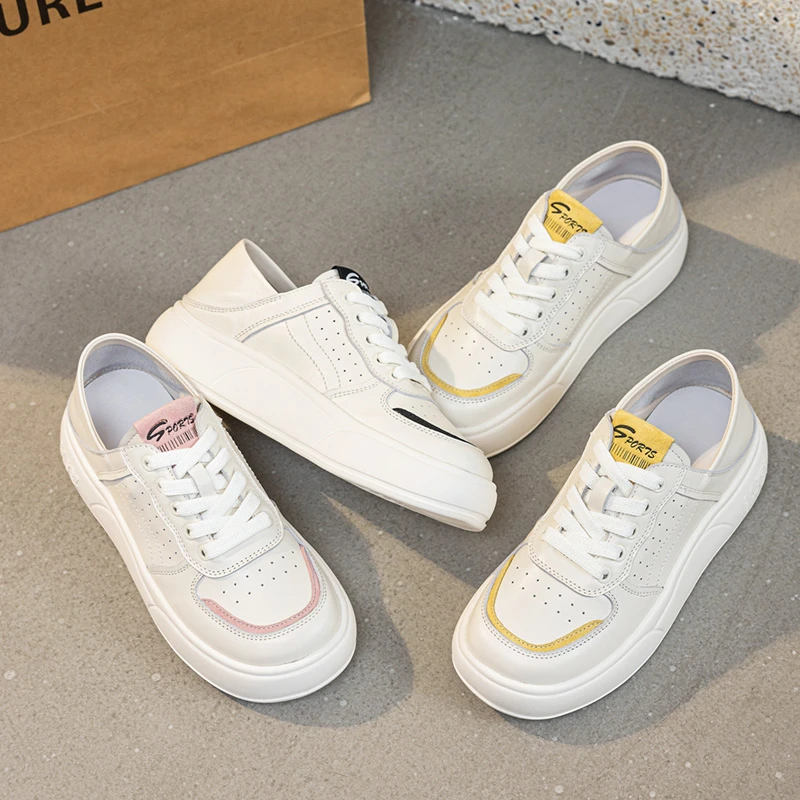 2025春季新款真皮厚底小白鞋女时尚百搭透气休闲鞋女7802