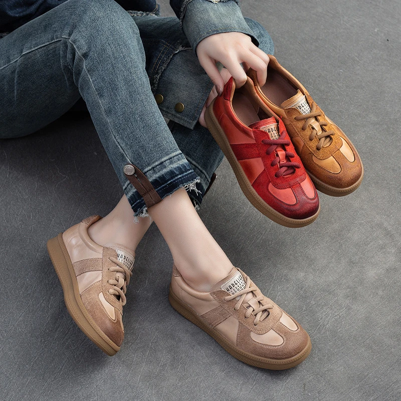 2024春季新款复古风休闲单鞋手工擦色德训鞋平底舒适女鞋6900