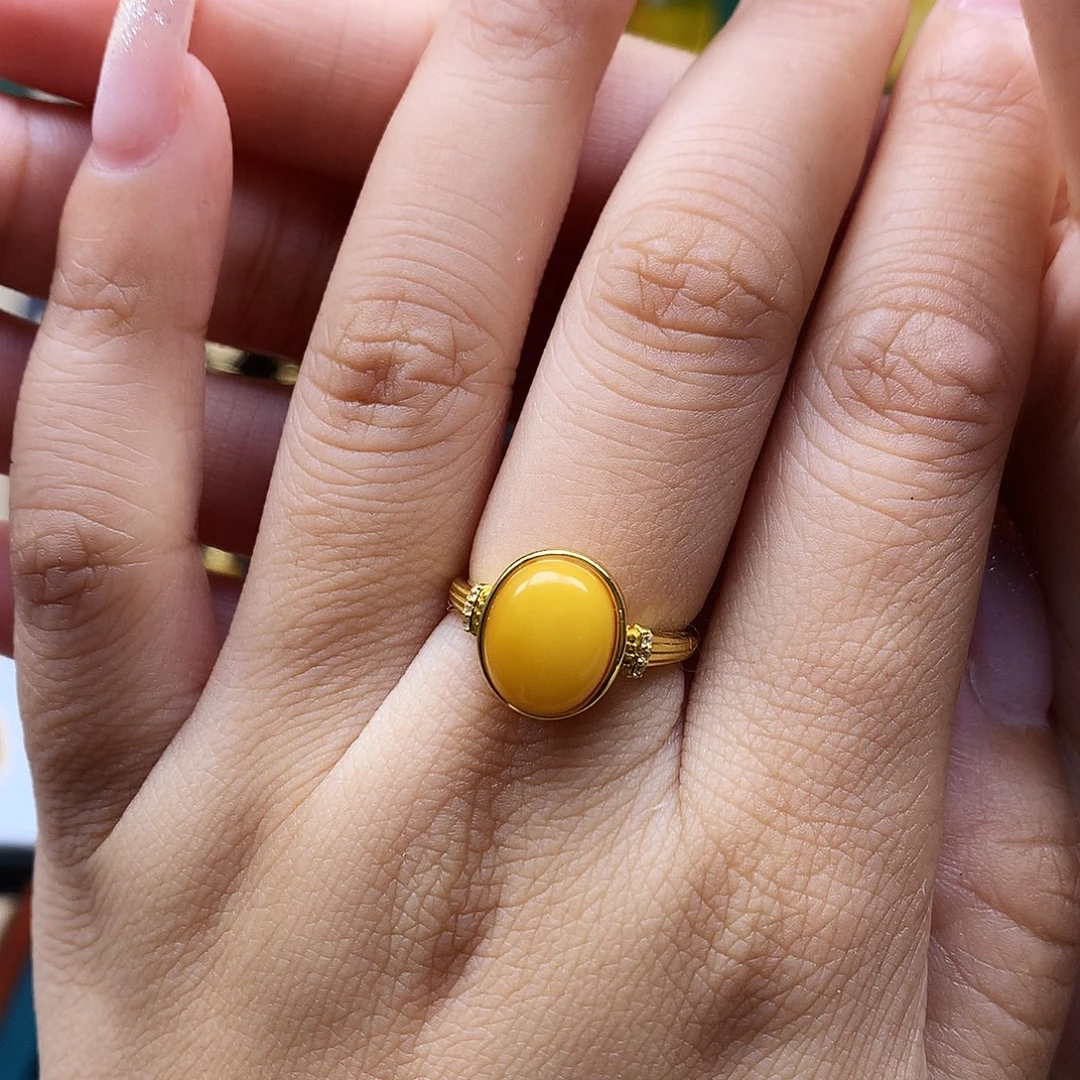 蜜蜡银S925镶嵌戒指戒指