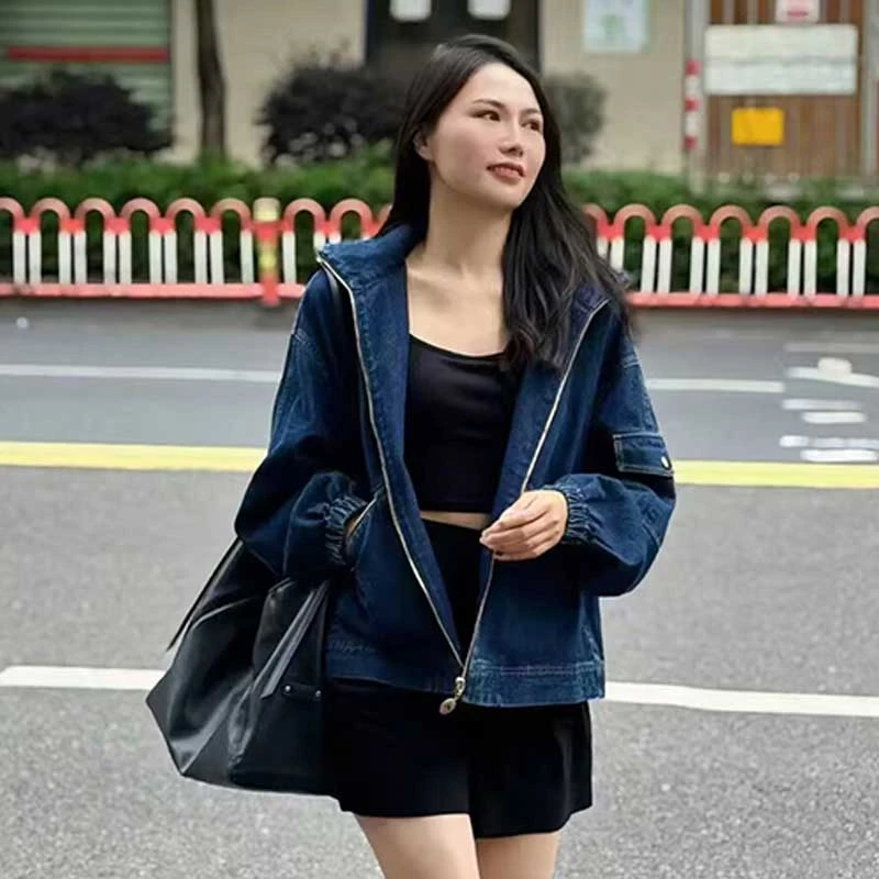 【商场同款】女装春秋新款复古百搭宽松连帽落肩袖牛仔外套540030