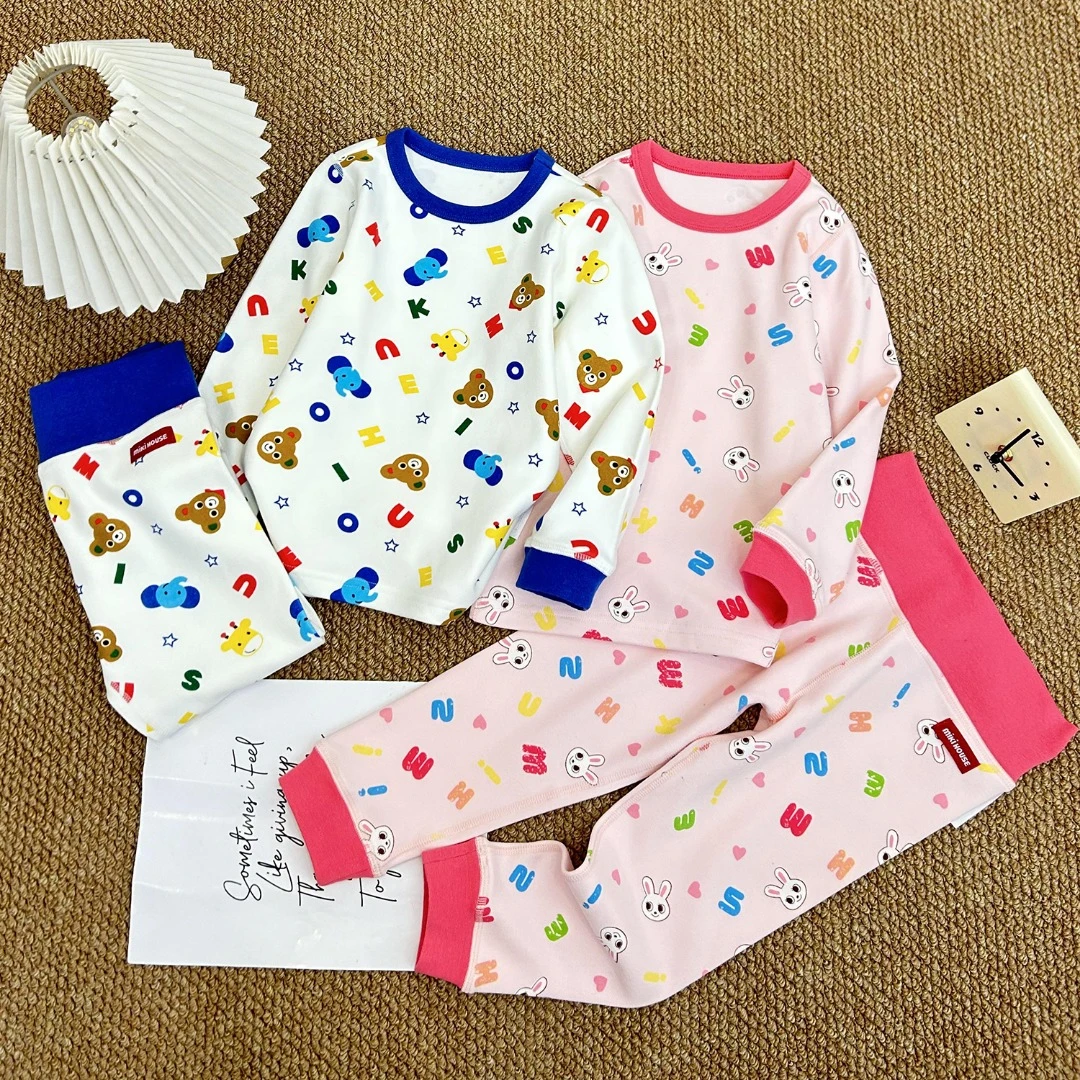 新款儿童冬秋衣秋裤满印卡通字母小熊小兔男宝女宝德绒套装36164