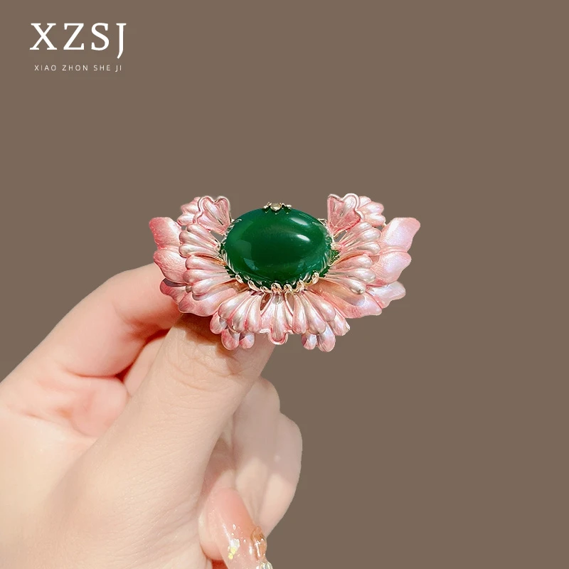 锌合金珐琅胸针 古典国风粉色海棠花别针女掐丝时尚新款胸花配饰