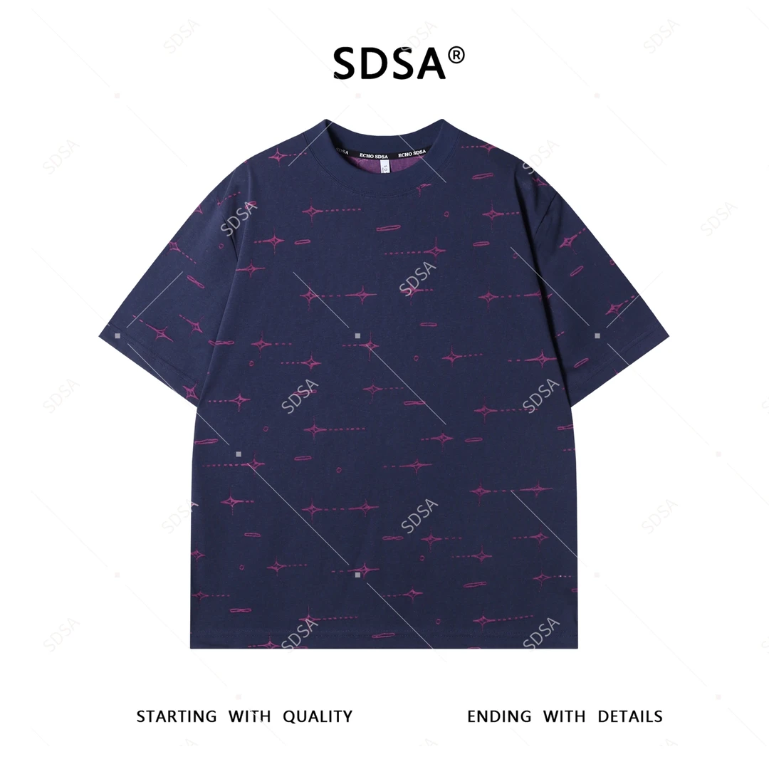 SDSA夏季新款男士痞帅潮牌简约撞色割破设计短袖T恤小众设计上衣