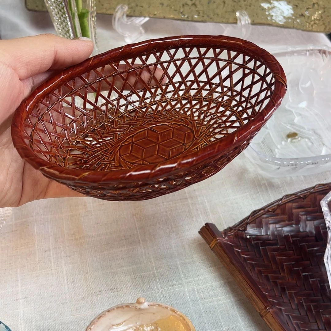 瓷片漆器竹编小框20