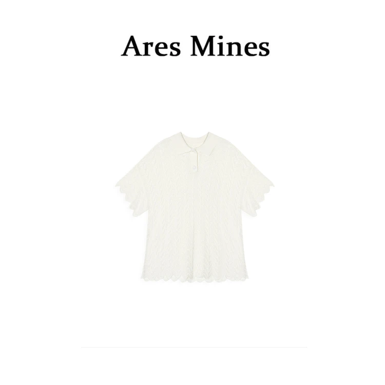 【盛朗熙Ares Mines】奶油慕斯 小众气质勾花镂空翻领宽松针织衫
