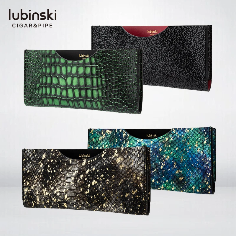 鲁宾斯基铝合金便携盒皮套黑魔鬼鱼纹/绿鳄鱼纹3CM超薄雪茄盒皮套