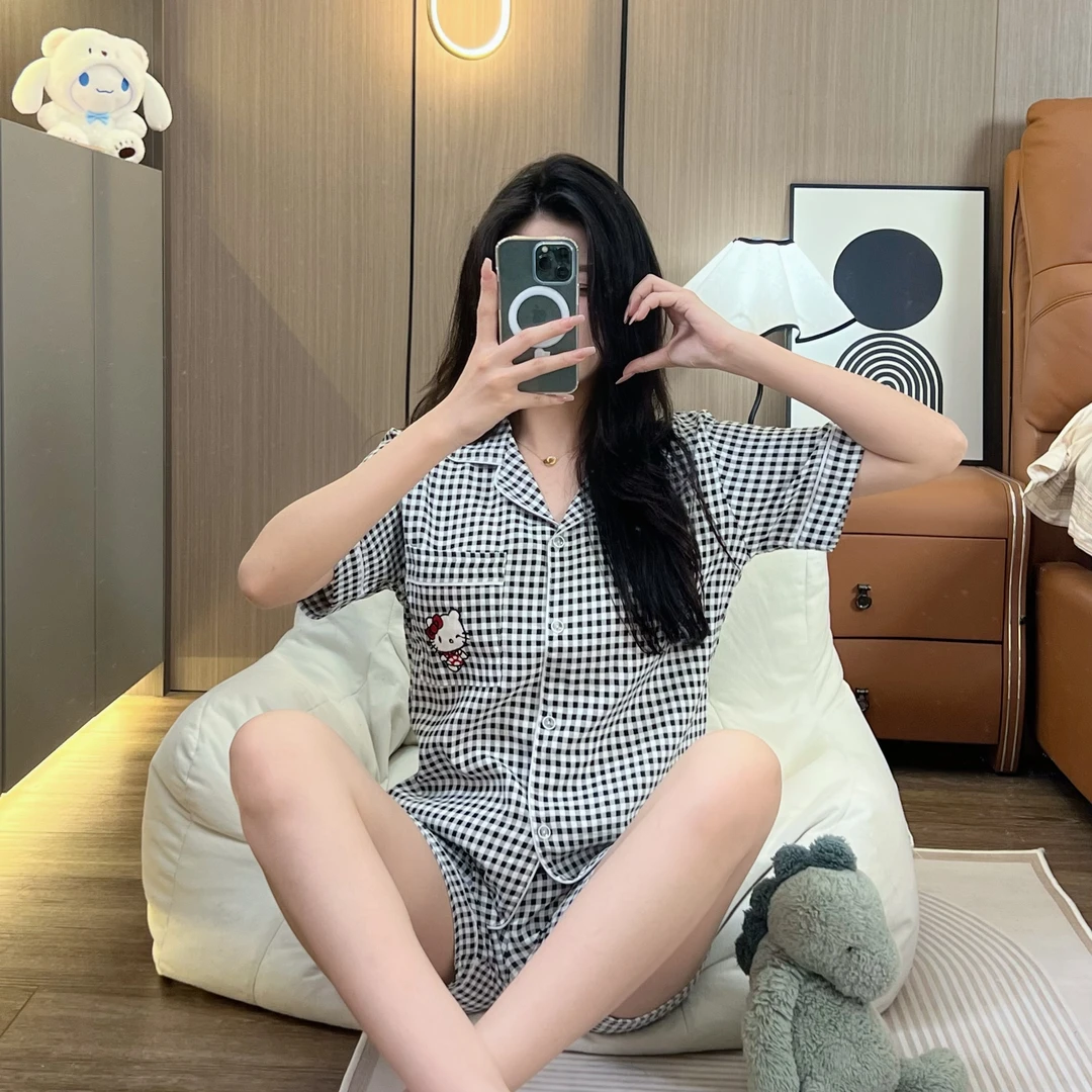 【Kitty黑格子】新款春季夏季家居服女款睡衣韩版ins风短袖短裤学生