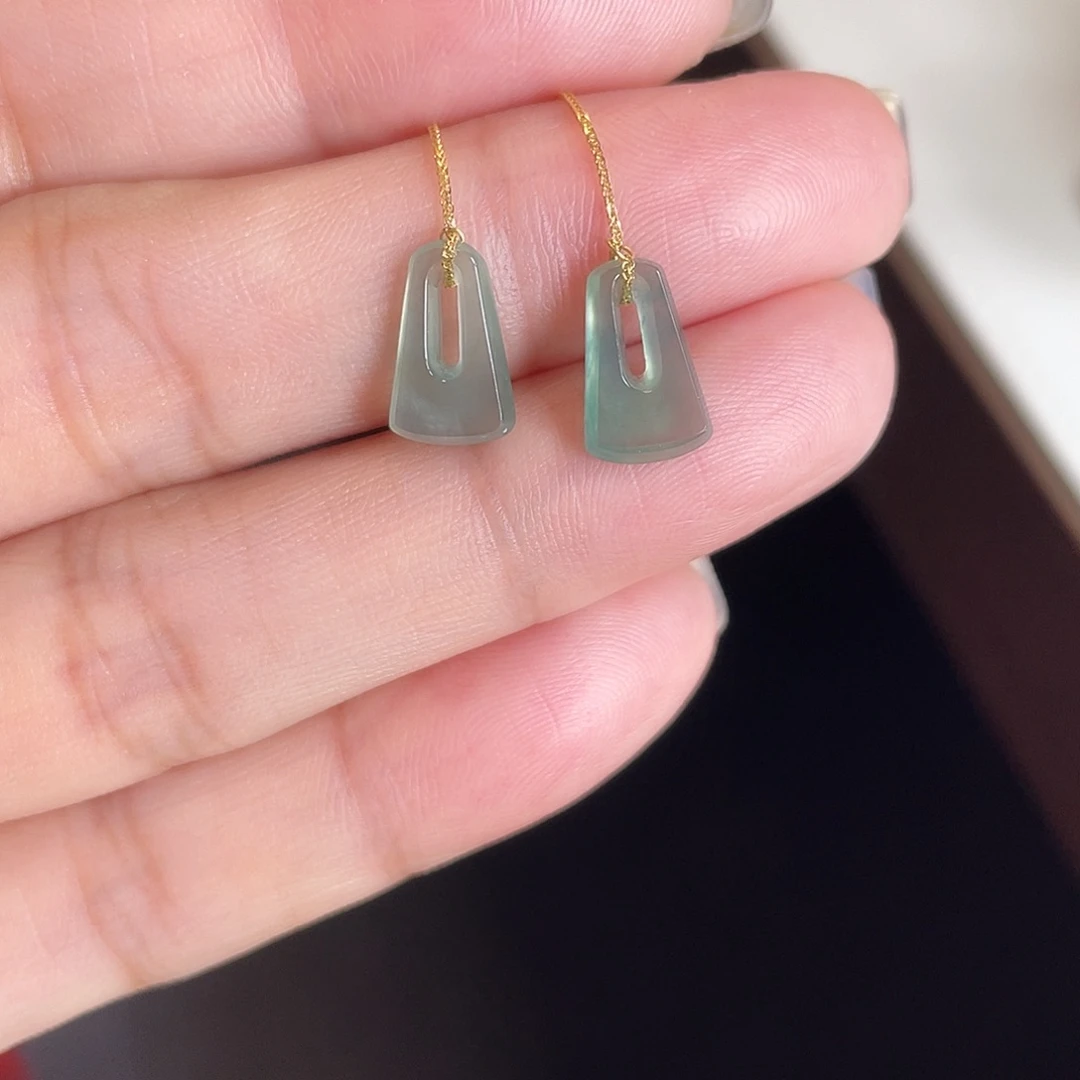 翡翠18K金镶嵌耳饰111111