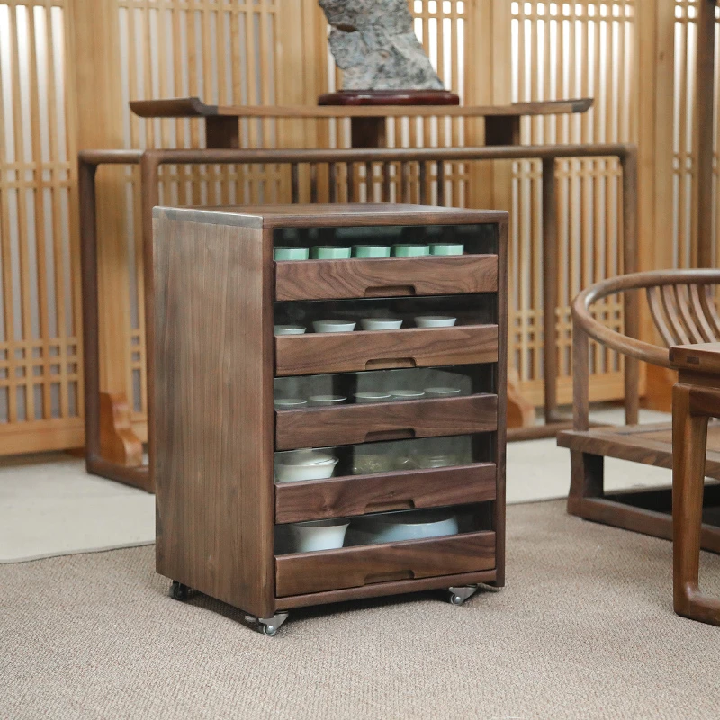 玄景北美黑胡桃木新中式牙科柜全实木原木茶壶文玩多层收纳柜茶室