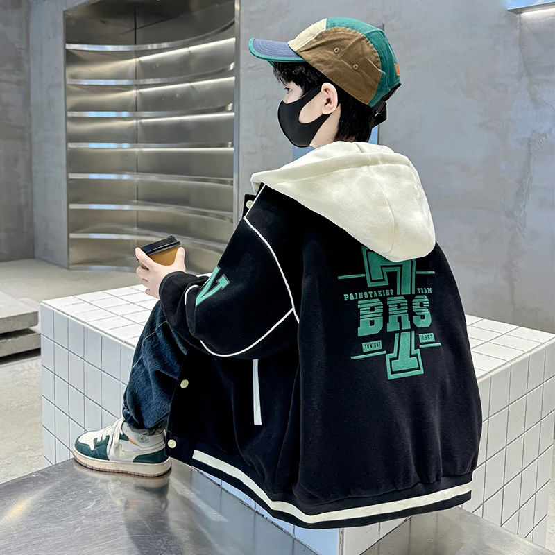 男童外套春秋款2025新款儿童装中大童男孩冬季加绒加厚棒球服夹克