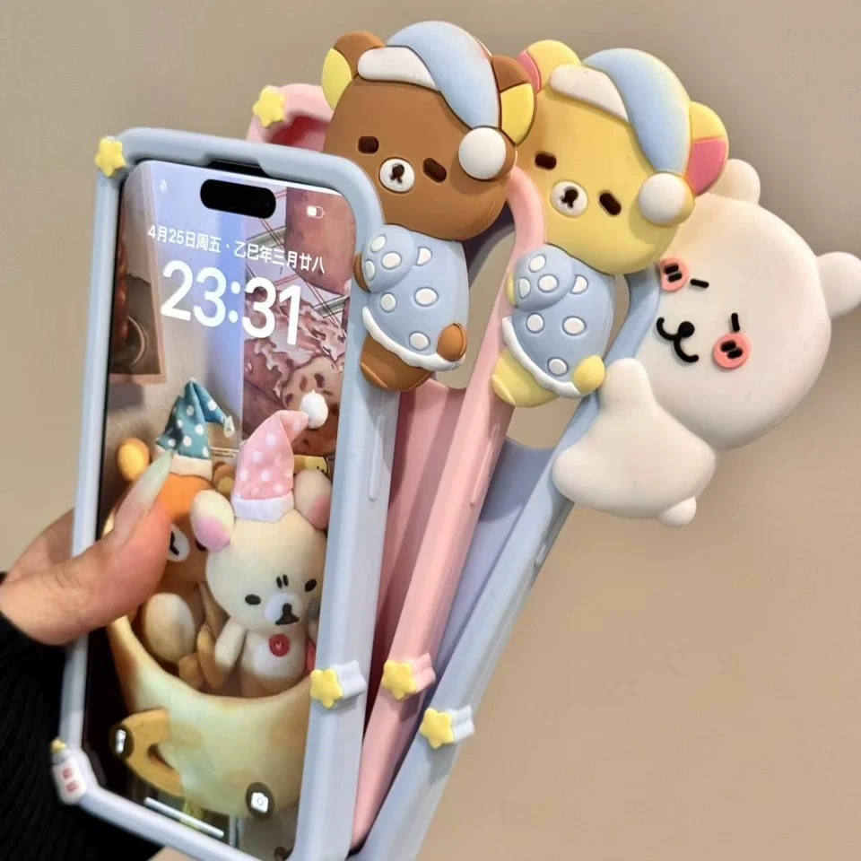 卡通趴趴睡衣轻松熊适用苹果iphone16promax新款15手机壳14软硅胶