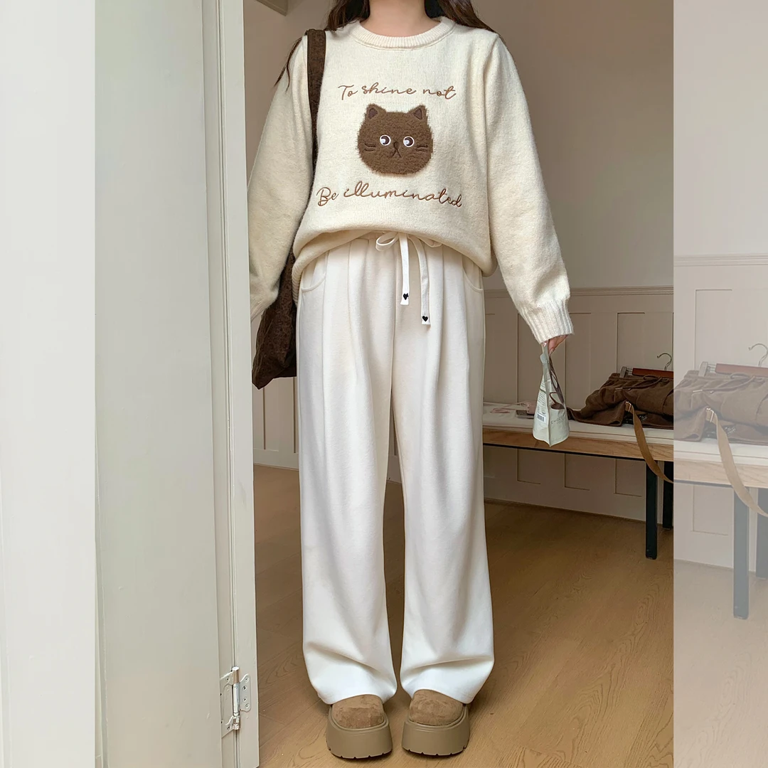 LT STUDIO辣条大码女装 奶fufu 秋冬显瘦显腿直糯米松紧裤