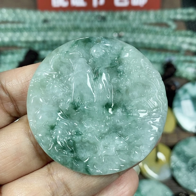 【闪购商品】翡翠颈饰未镶嵌玉吊坠翡翠玉圆形山水牌