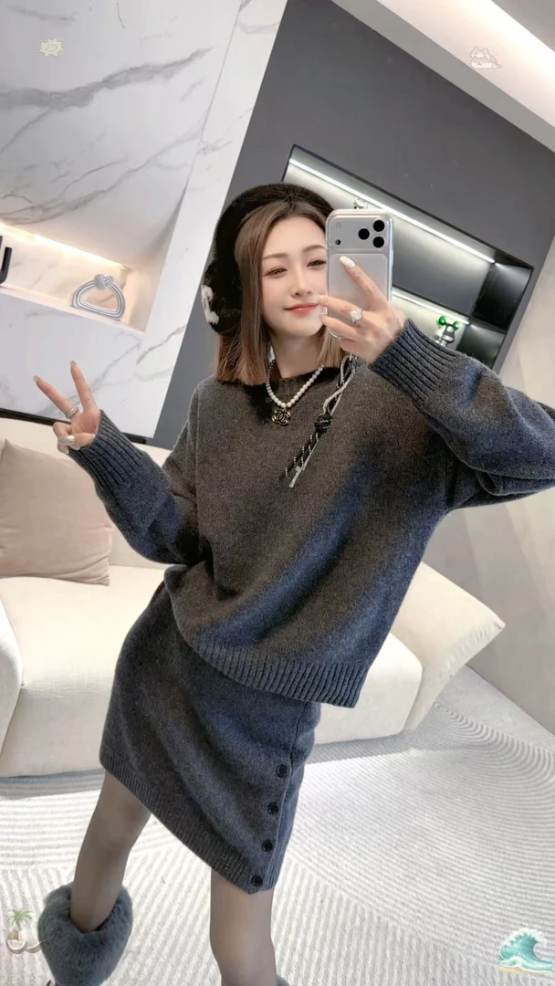 熙薇【雾霭晨序】2025冬季新款宽松针织时尚羊毛套装H6668