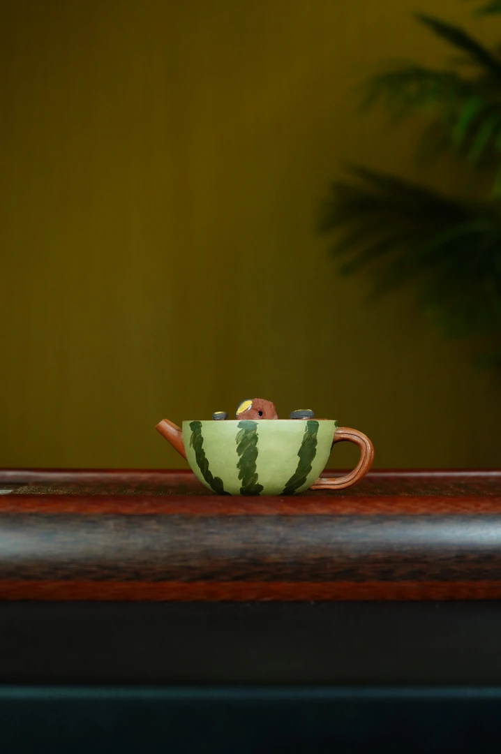 【半截西瓜壶】宜兴紫砂原矿原料手工小品西瓜壶紫砂壶