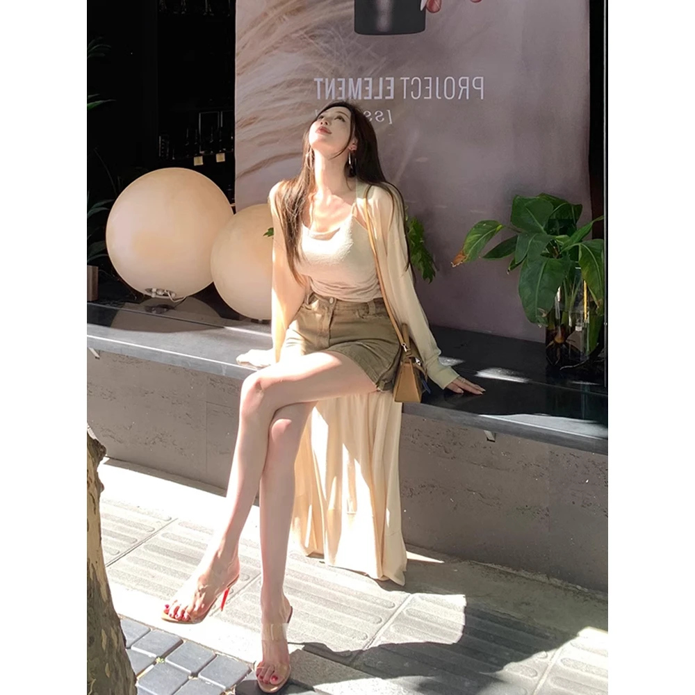 长款针织开衫防晒女薄款春夏宽松开叉外搭披肩罩衫外套女