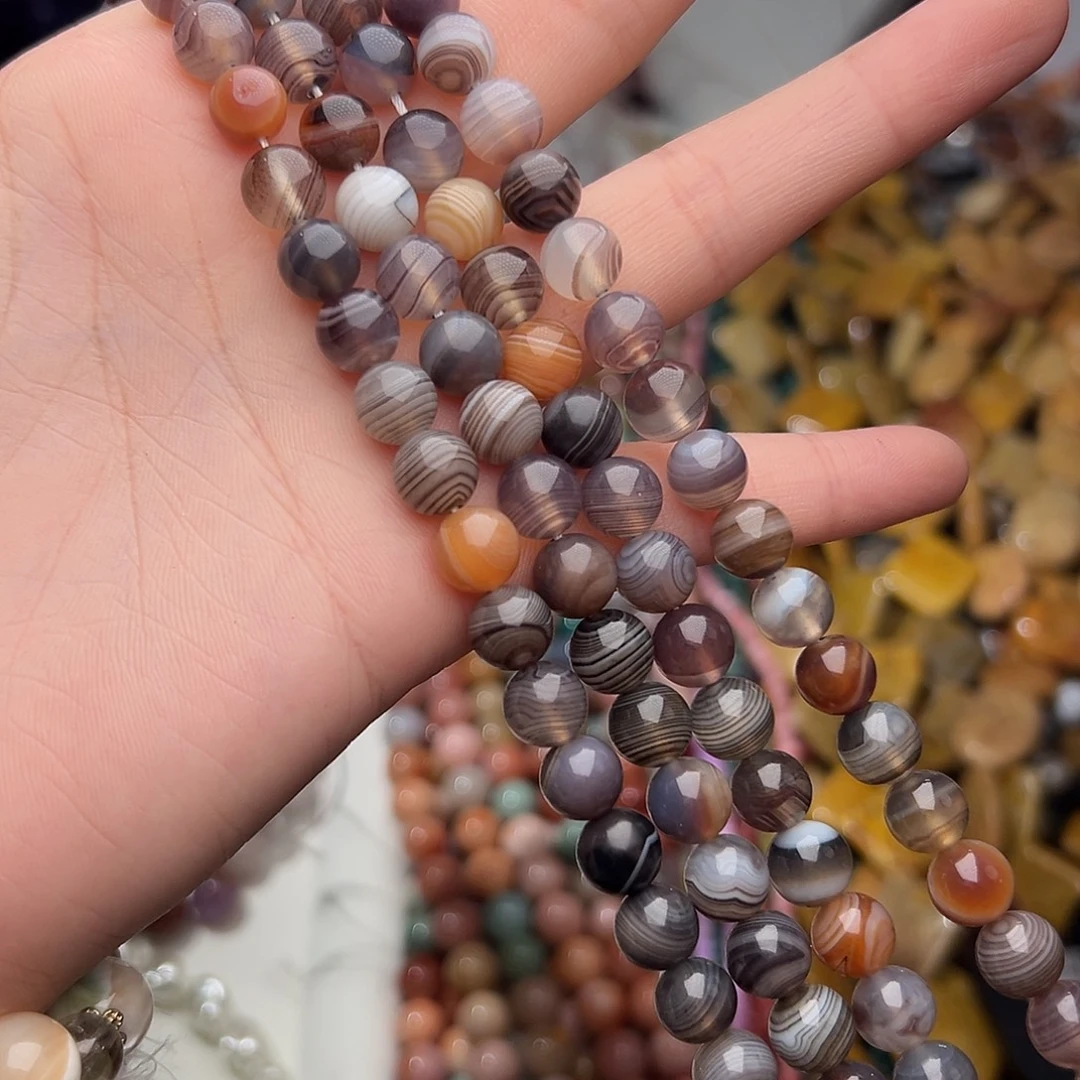 玛瑙/玉髓合金珠宝半成品G719。8.5mm天然缠丝玛瑙圆珠一条