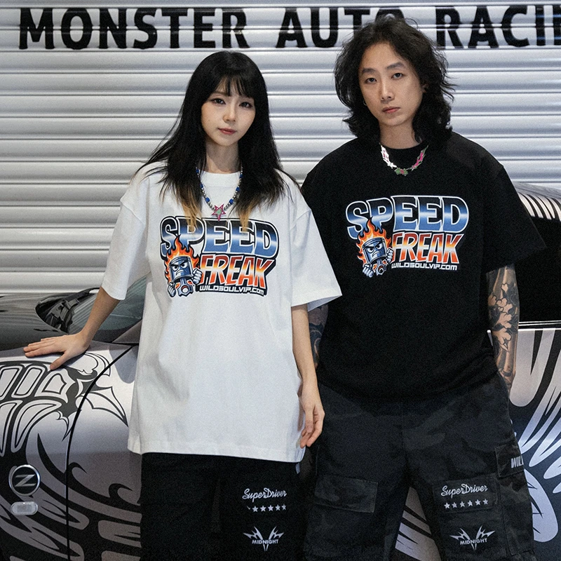 WILDSOUL-【SPEED FREAK】重磅300G印花T恤短袖纯棉圆领夏季宽松
