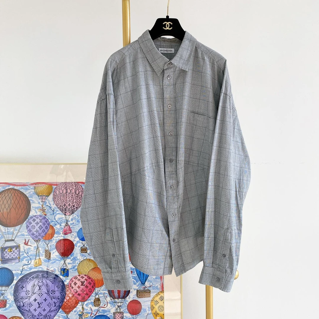 【Balenciaga 】#巴黎世家灰色格纹衬衫34码
