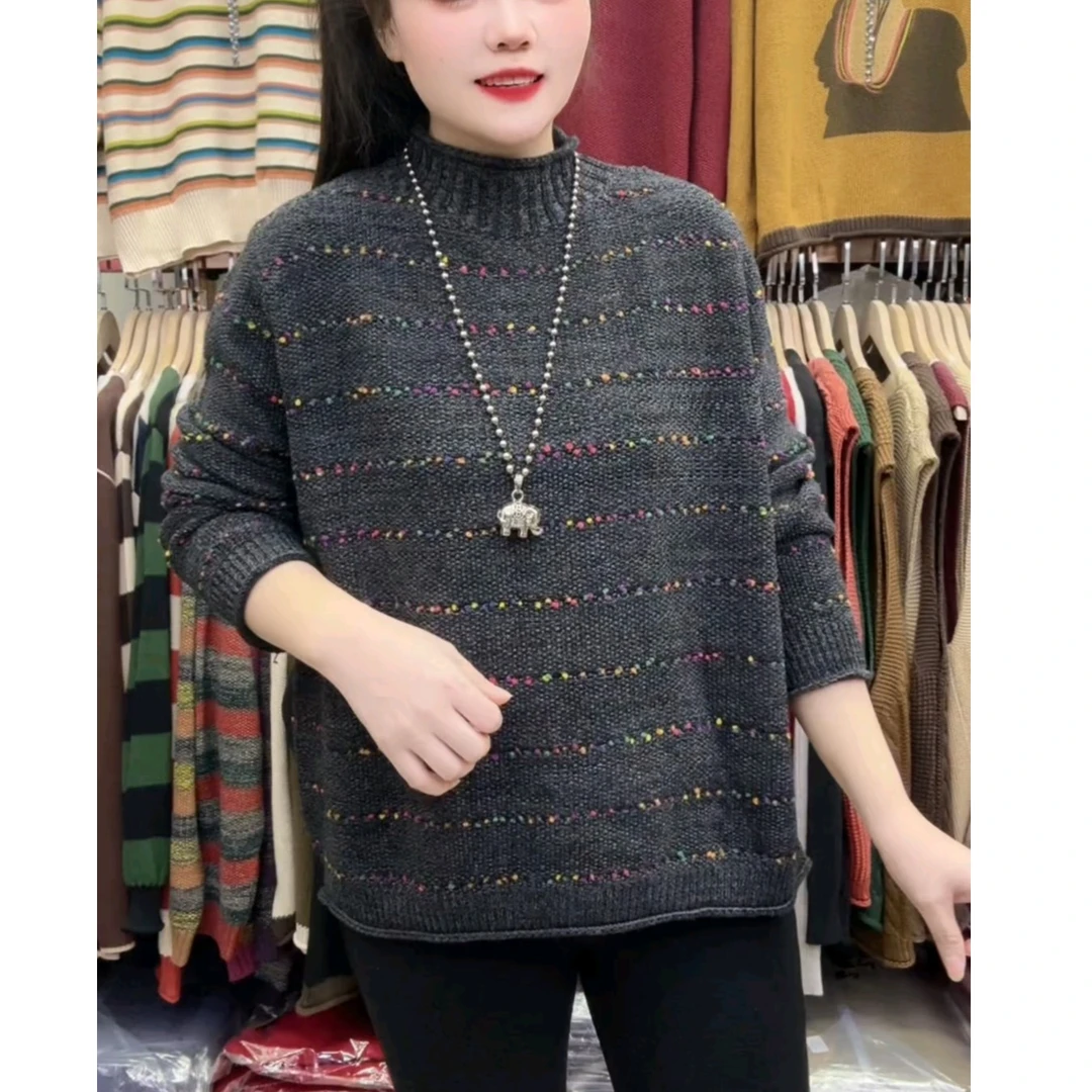 秋冬新款半高领彩线点点针织毛衣宽松休闲百搭时尚潮流洋气女装秋