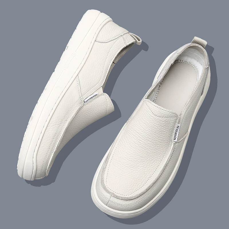 2025新款头层牛皮男士小皮鞋透气吸汗软底豆豆鞋手工乐福鞋防滑鞋