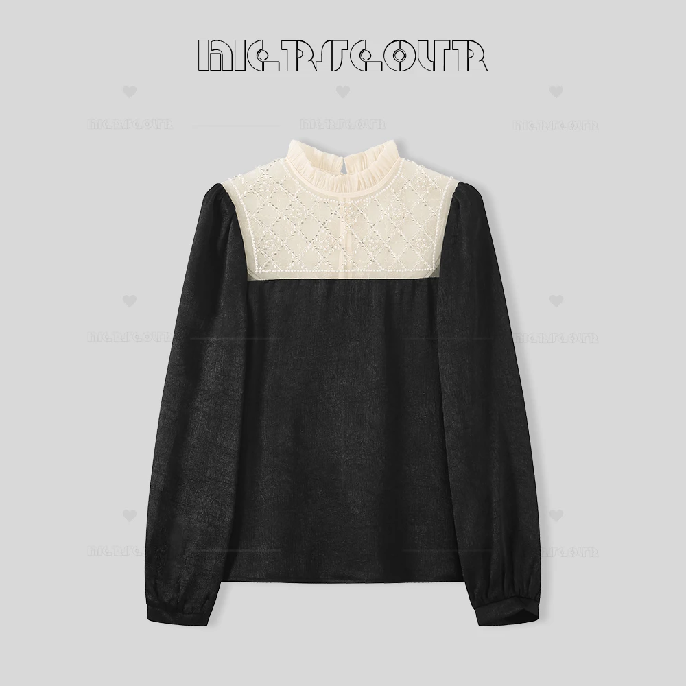 2025春季新款优雅钉珠气质衬衫上衣56A19