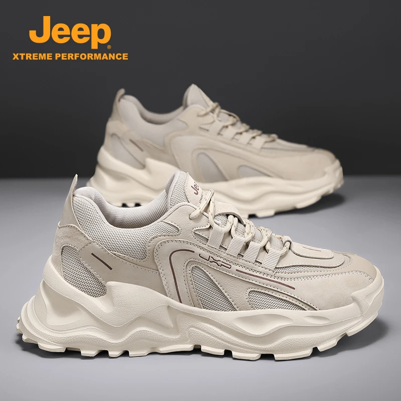 jeep吉普百搭时尚休闲鞋素面透气防滑鞋子男生春季厚底网面老爹鞋