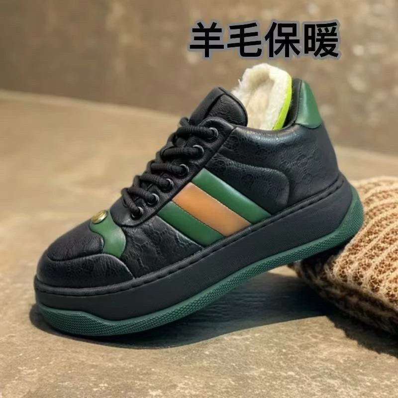 （稀有皮羊毛）秋冬保暖男鞋耐磨羊毛板鞋休闲风厚底休闲鞋车缝线