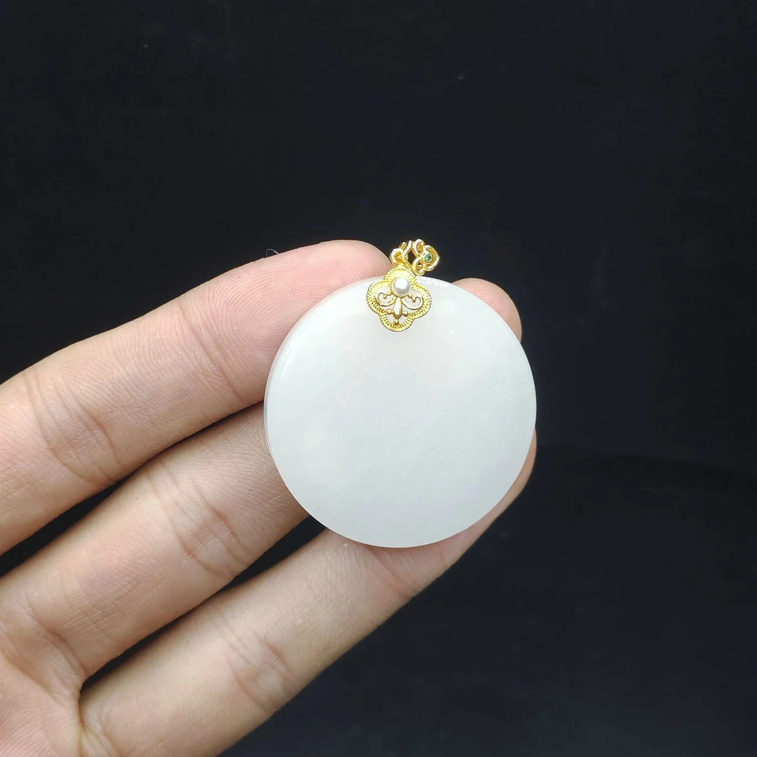 【老三珠宝】s925银白冰玉圆牌吊坠赠皮绳【多样性发其一】约35-4mm