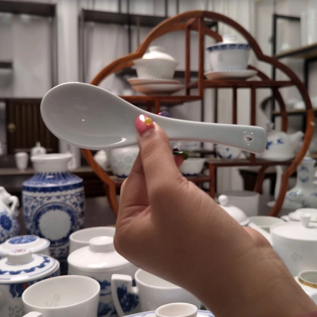 青花瓷青釉玉牡丹大汤勺两只装