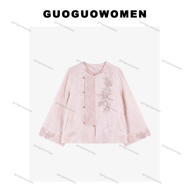 果果家【桃花蜜语】刺绣提花上衣薄款宽松新中式气质春季2025外套