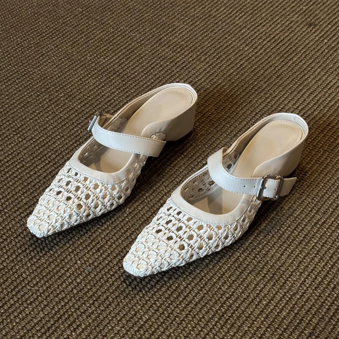 羊皮版~气质温柔镂空网面凉鞋新款女包头半拖女夏外穿时尚百搭