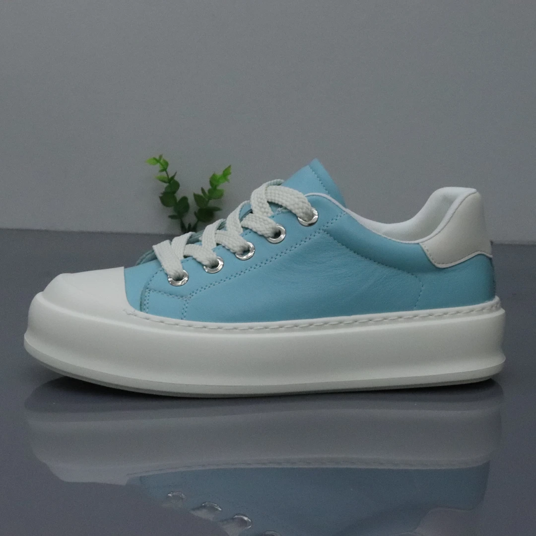 头层牛皮韩版时尚百搭透气真皮厚底软底夏季鞋子蓝色休闲板鞋男鞋