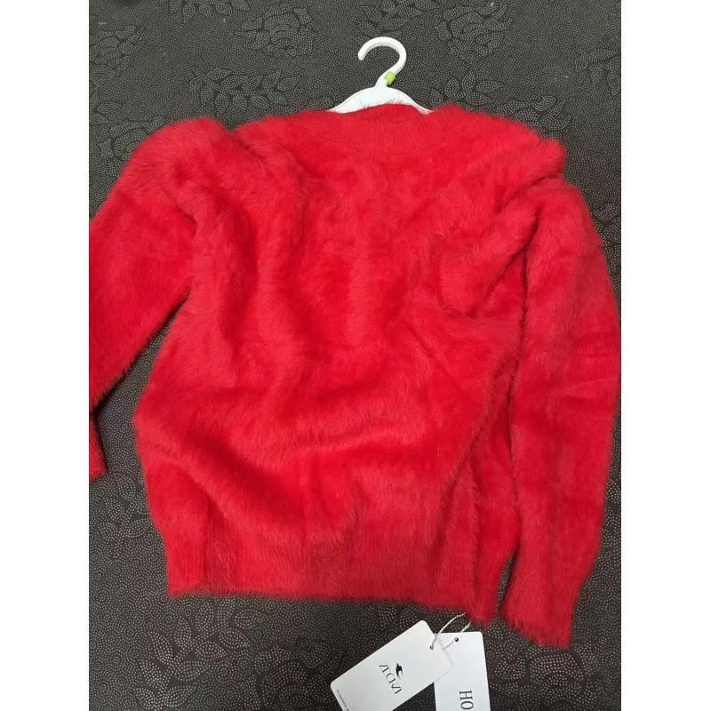 H015红色仿水貂毛宽松毛衣