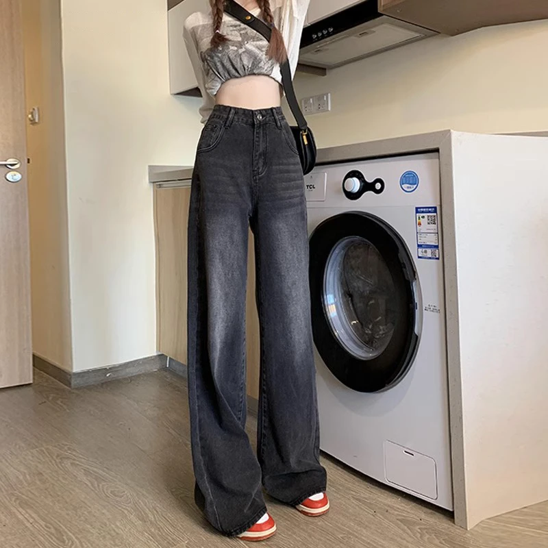 美式复古阔腿牛仔裤女秋季新款高腰显瘦百搭宽松遮胯宽松直筒裤子