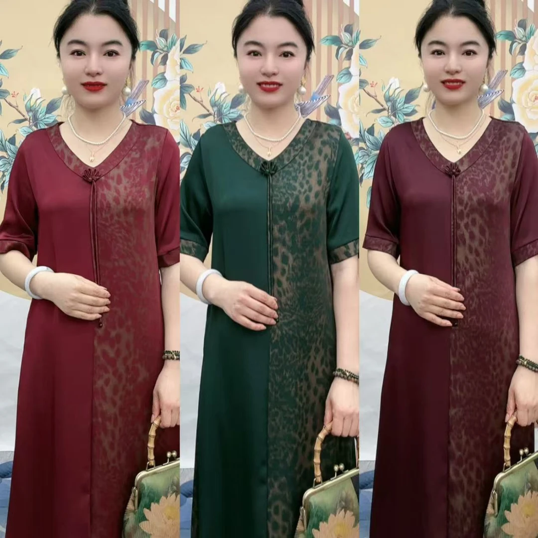 8988 新款V领豹纹拼接连衣裙