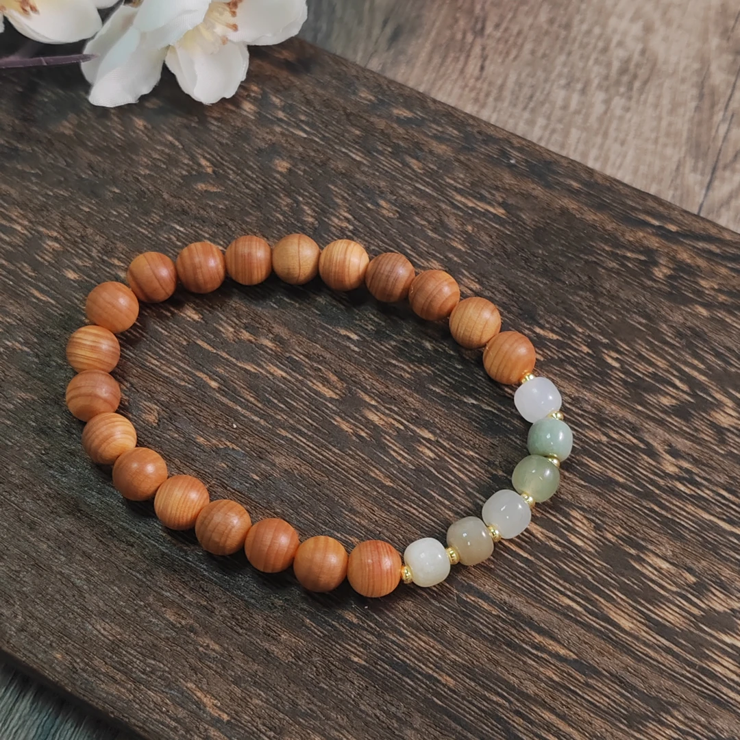 春又生 太行山玉化崖柏 和田玉单圈手串（和田玉有棉多样性发货）