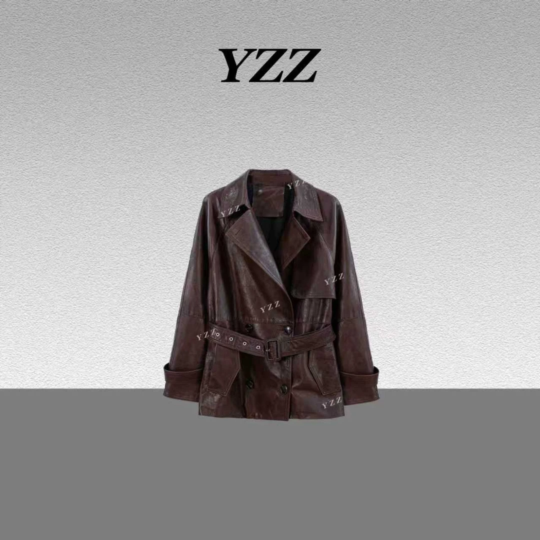 YZZ “旺角”绵羊皮油蜡感英伦风皮衣女外套 811066