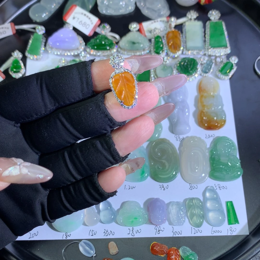 翡翠银S925镶嵌吊坠(不含链)冰黄叶