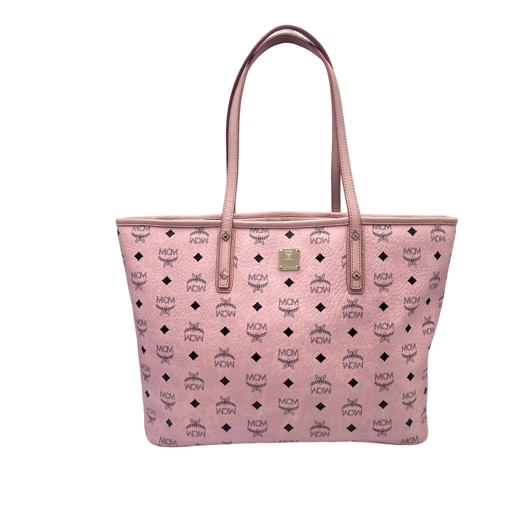 95新 MCM 拉链托特包中号樱花粉/LZ00259