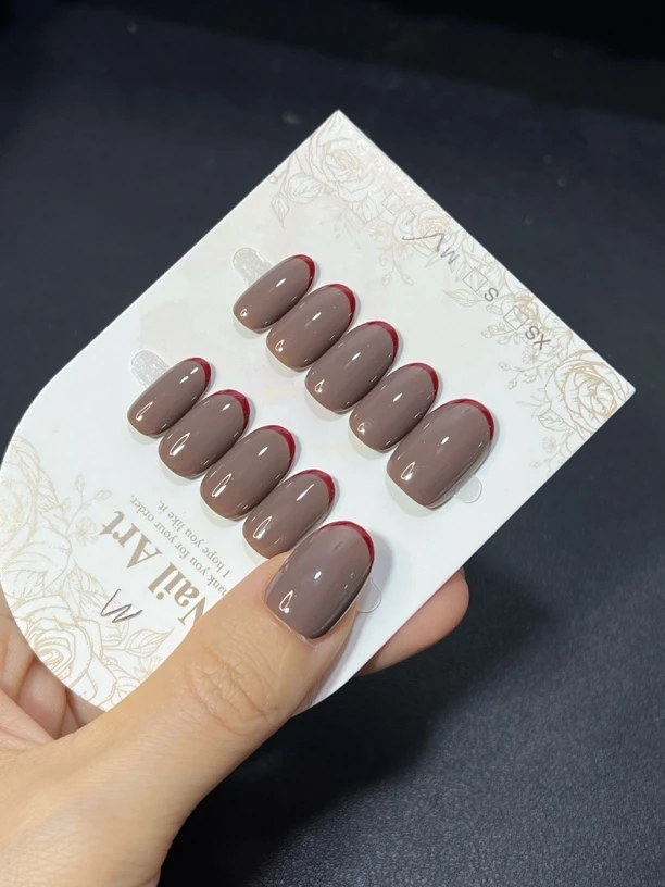 纯色法式美甲纯手工穿戴甲2071