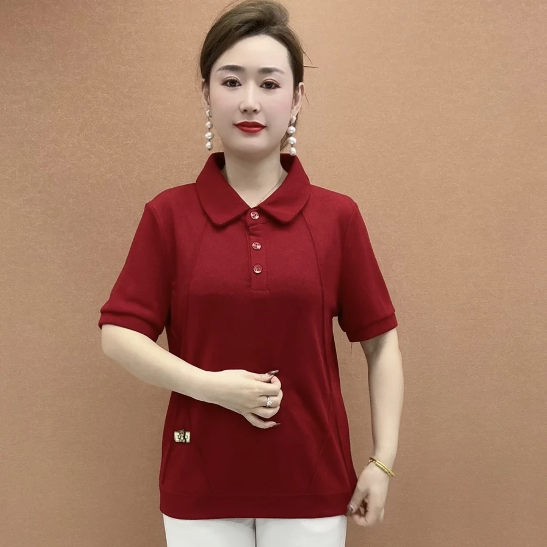 妈妈装夏季新款大码正肩短袖遮肉显瘦休闲减龄女装T恤BD16108338